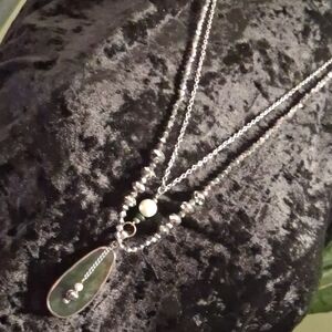 Jade & Silver Pendant Necklace 24& 26 In Long.